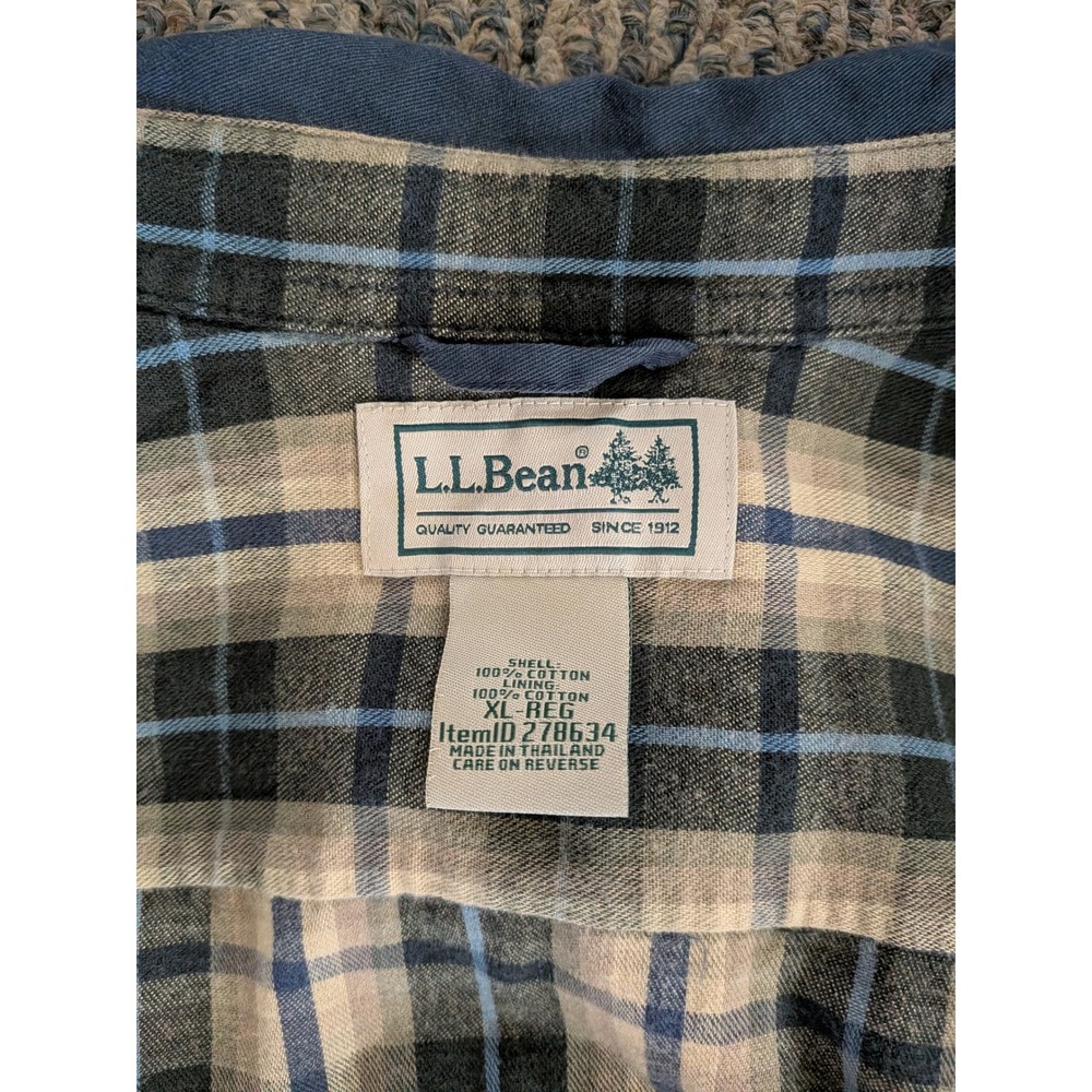 LL Bean Flannel Lined Shirt Jacket Mens XL Blue Plaid Cotton Button Down 278634